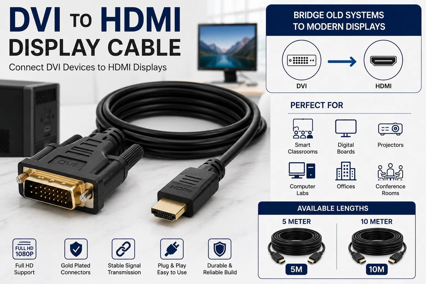 DVI to HDMI Display Cable - Creators Mind Shop