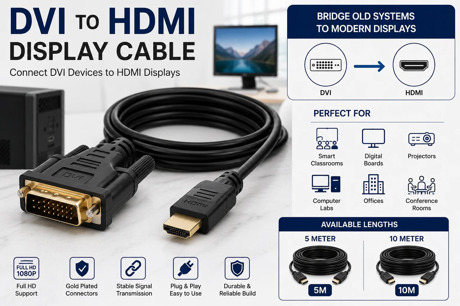 DVI to HDMI Display Cable - Creators Mind Shop