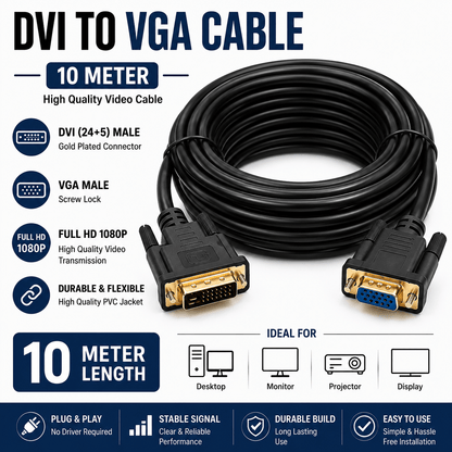 DVI to VGA Display Converter Cable 3m DVI to VGA Display Converter Cable 5m DVI to VGA Display Converter Cable 10m - Creators Mind Shop