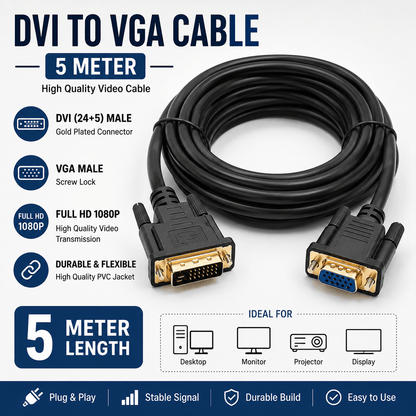 DVI to VGA Display Converter Cable 3m DVI to VGA Display Converter Cable 5m DVI to VGA Display Converter Cable 10m - Creators Mind Shop