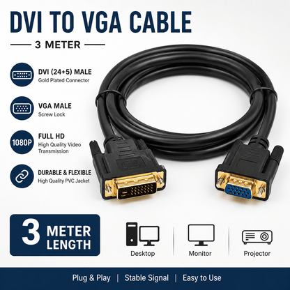 DVI to VGA Display Converter Cable 3m DVI to VGA Display Converter Cable 5m DVI to VGA Display Converter Cable 10m - Creators Mind Shop