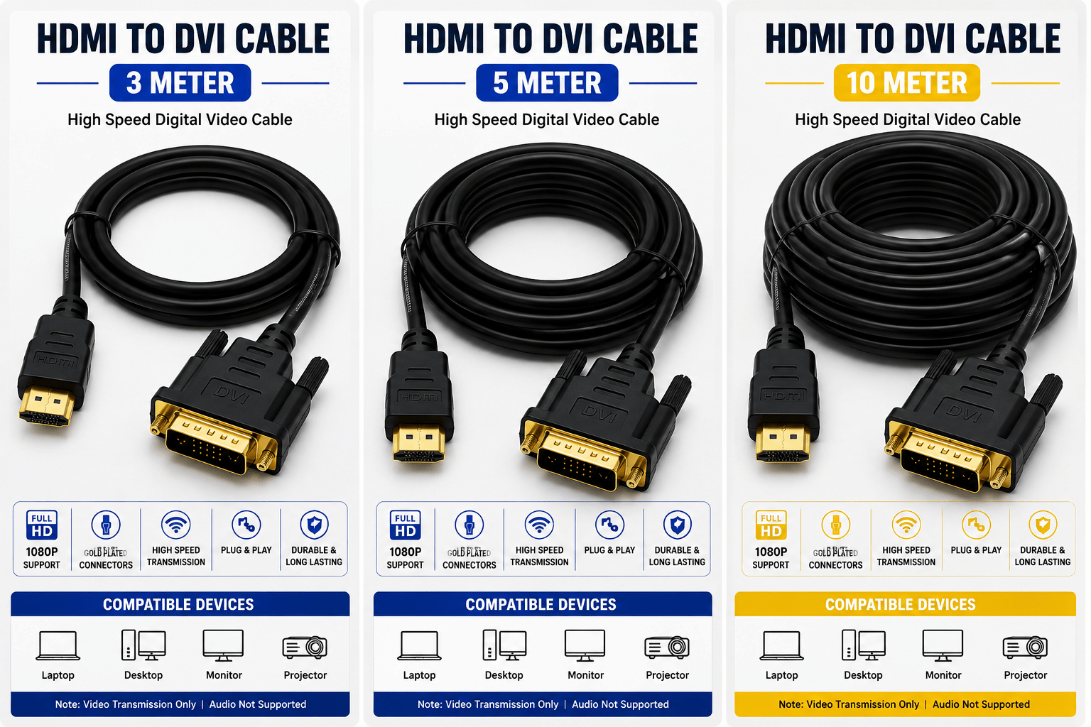 HDMI to DVI cable 3 metre HDMI to DVI cable 5 metre HDMI to DVI cable 10 metre - Creators Mind Shop