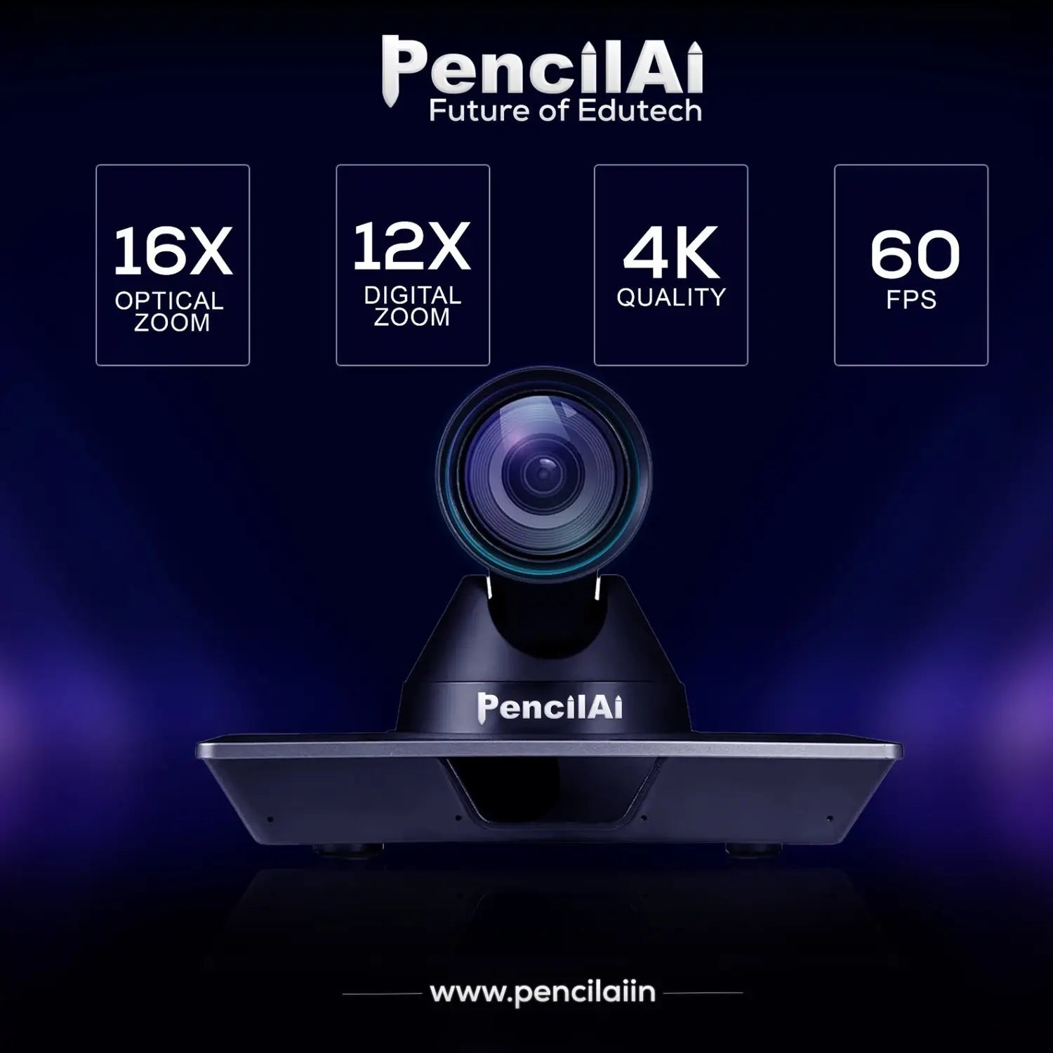 PencilAi 4K PTZ Camera PencilAi 4K PTZ Camera | Live Streaming, Online Teaching &amp; Classroom Recording | Auto-Tracking | 12X Optical Zoom | Best for Online Classes in India - Creators Mind Shop
