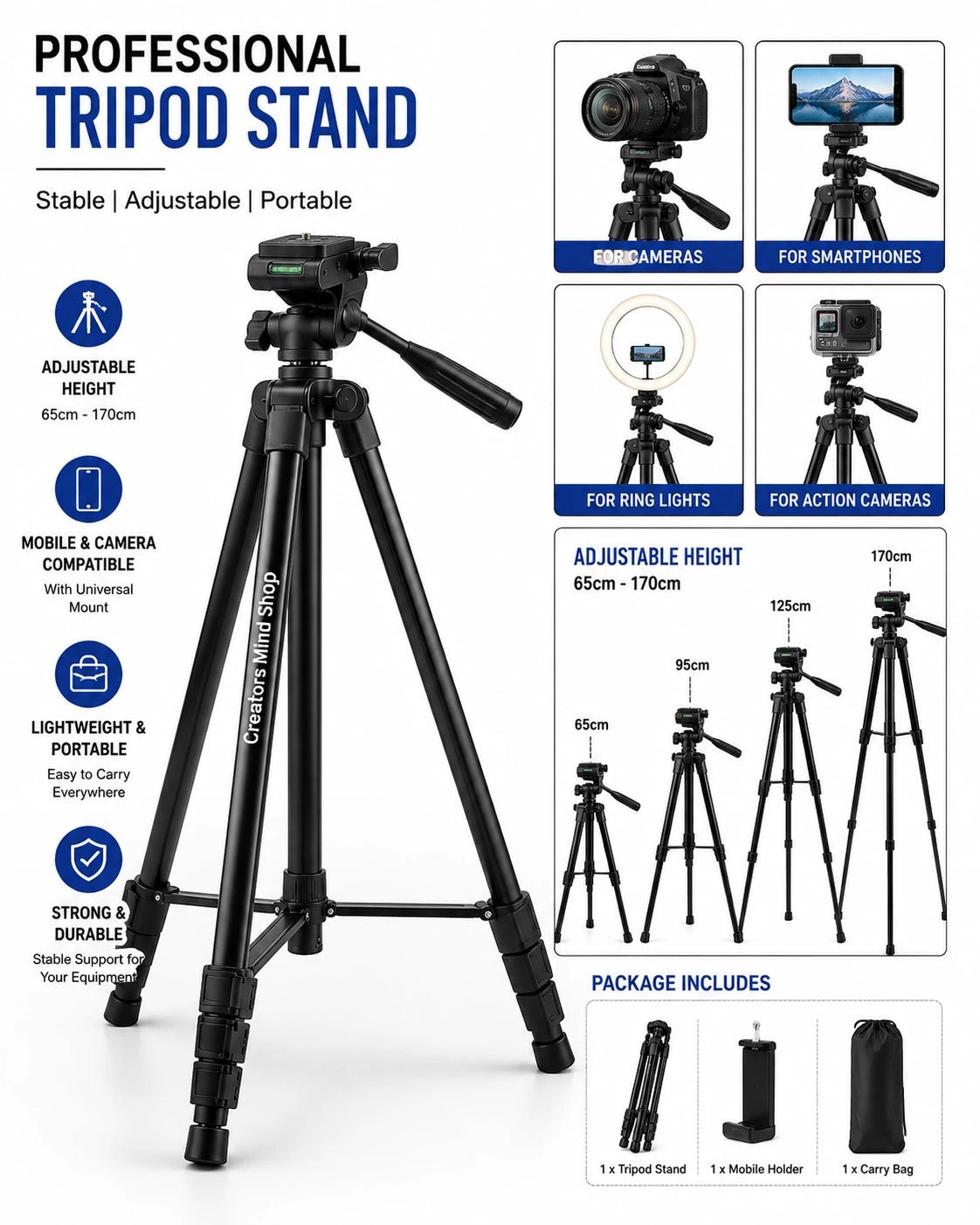 Tripod Stand for Camera, Mobile & Lighting Equipment - Creators Mind Shop